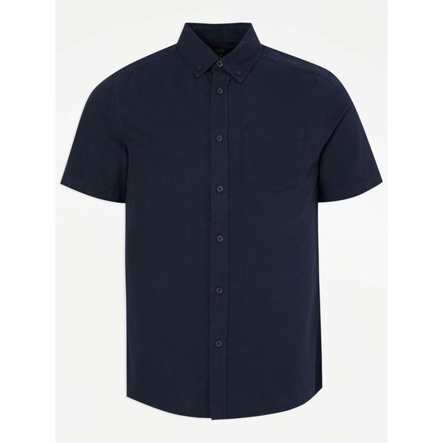 Men's Navy Short Sleeve Slim Fit Oxford Shirt - Size L - Navy on Productcaster.