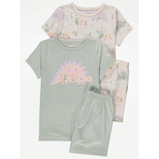 Kids' Sage Floral Dinosaur Short Pyjamas 2 Pack - Sage Green on Productcaster.