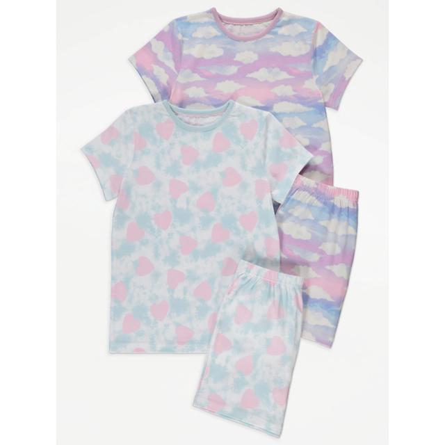 Kids' Tie Dye Heart Clouds Short Pyjamas 2 Pack - Light Blue on Productcaster.