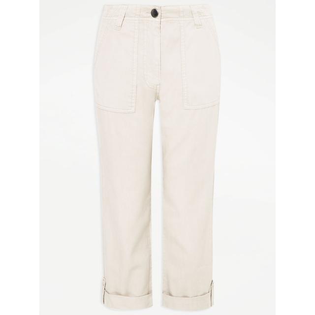 Women's White Cotton Twill Cropped Trousers - 65% Tencel 35% Cotton on Productcaster.