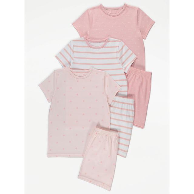 Kids' Pink Polka Dot Stripe Short Pyjamas 3 Pack on Productcaster.