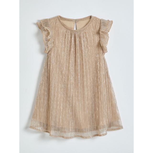 Kids' Gold Pleated Frill Sleeve Dress on Productcaster.