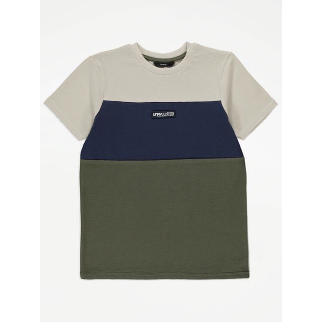 Boy's Khaki Colour Block Stripe T-Shirt Size - 9-10 Yrs on Productcaster.