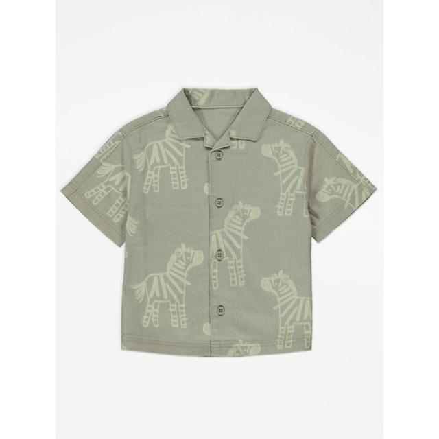 Kids' Pale Khaki Zebra Linen Blend Short Sleeve Shirt on Productcaster.