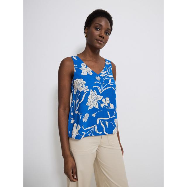 Women's Blue Floral V Neck Cami Top - Cobalt - 100% Polyester on Productcaster.