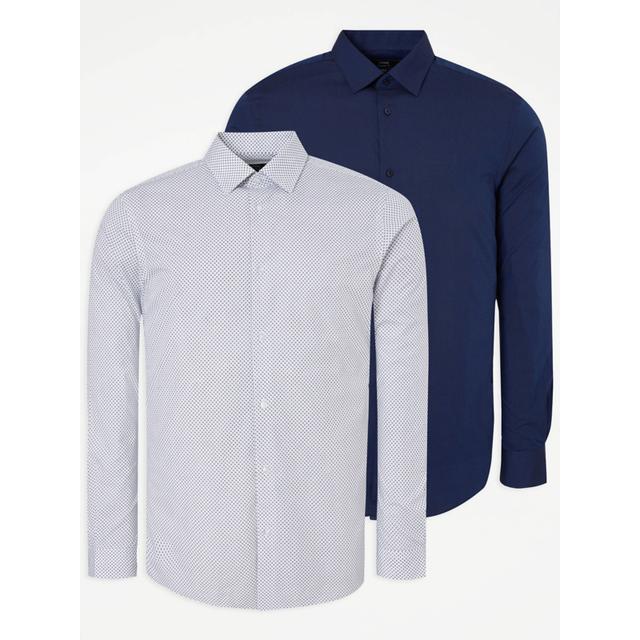 Men's Long Sleeve Formal Regular Fit Shirts 2 Pack - Size 14.5 - White/Navy on Productcaster.