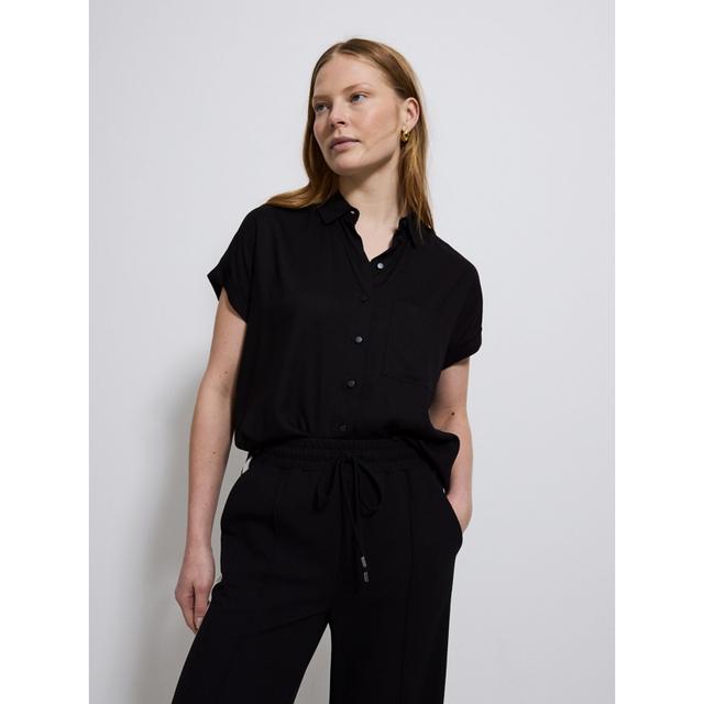 Women's Black Plain Short Sleeve Shirt - 100% Viscose on Productcaster.