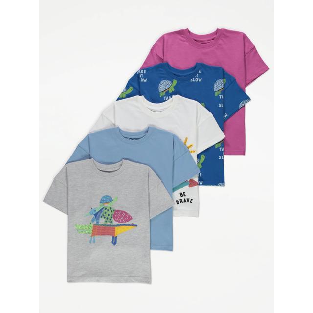 Boy's Multi Sketch Animal T-Shirts 5 Pack Size - 5-6 Yrs on Productcaster.