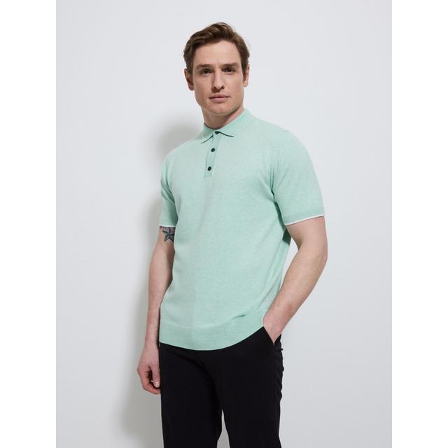 Men's Mint Green Short Sleeve Knitted Polo Top - Size Xxl - Mint on Productcaster.