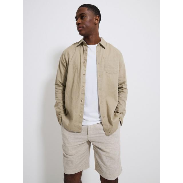 Men's Beige Linen Blend Long Sleeve Shirt - Size L - Beige on Productcaster.