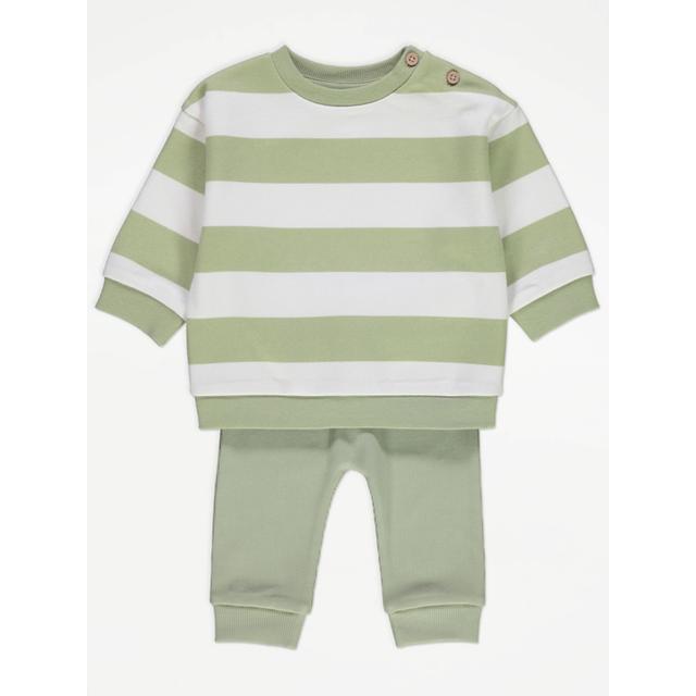 Baby Boys' Sage Green Striped Sweatshirt and Trousers Outfit on Productcaster.