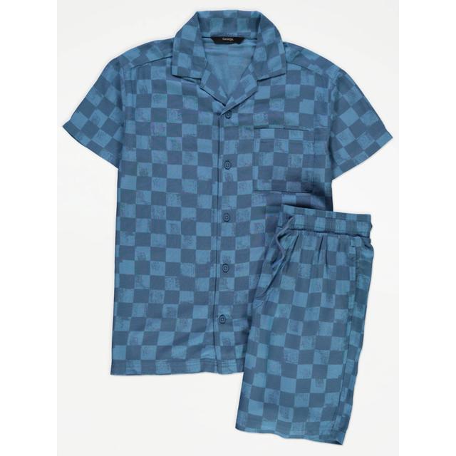 Kids' Blue Checkerboard Lightweight Shirt and Shorts Outfit - Slate Blue on Productcaster.