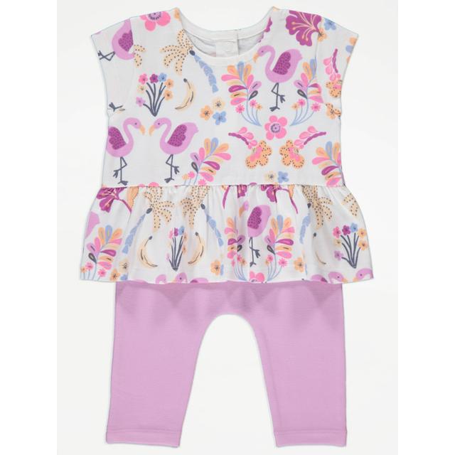 Baby Girls' Lilac Flamingo Empire Top and Leggings Outfit - Plum on Productcaster.