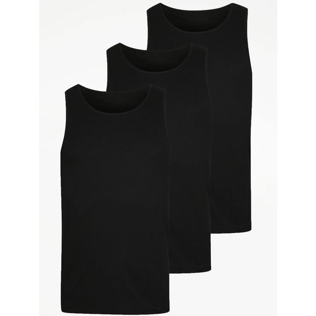 Men's Black Plain Vests 3 Pack - Size Xxxxl - Black on Productcaster.