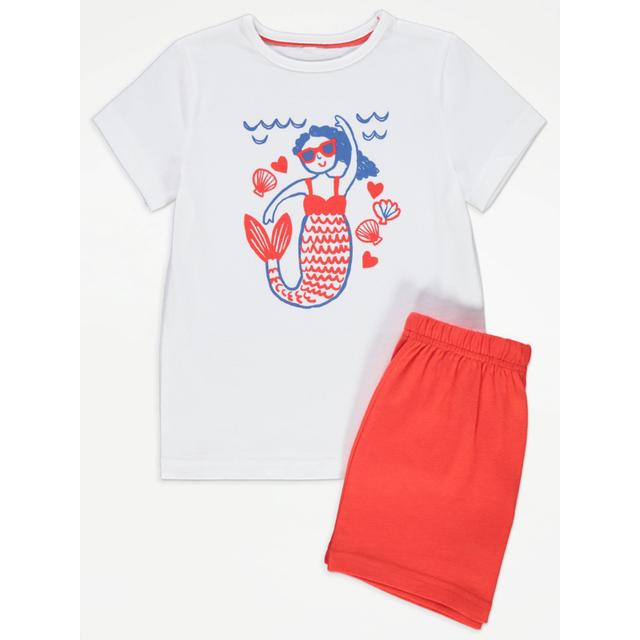 Kids' Red Mermaid Sketch Short Pyjamas - White/Red on Productcaster.