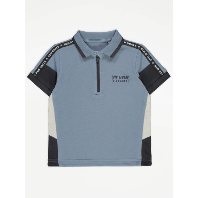 Boy's Blue Slate Blue Colour Block Zip Polo Shirt Size - 8-9 Yrs on Productcaster.