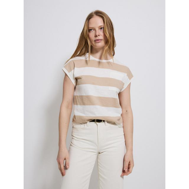 Women's Neutral Stripe Pocket T-Shirt - Nude - 100% Cotton on Productcaster.