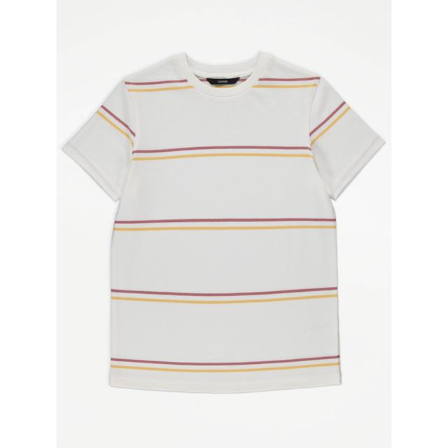 Boy's White White Rust Striped T-Shirt Size - 7-8 Yrs on Productcaster.