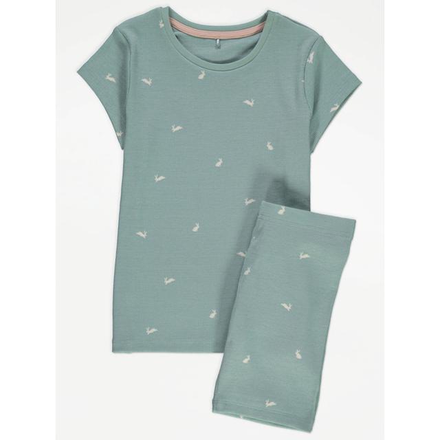 Kids' Sage Green Bunny Ribbed Short Pyjamas - Nude on Productcaster.