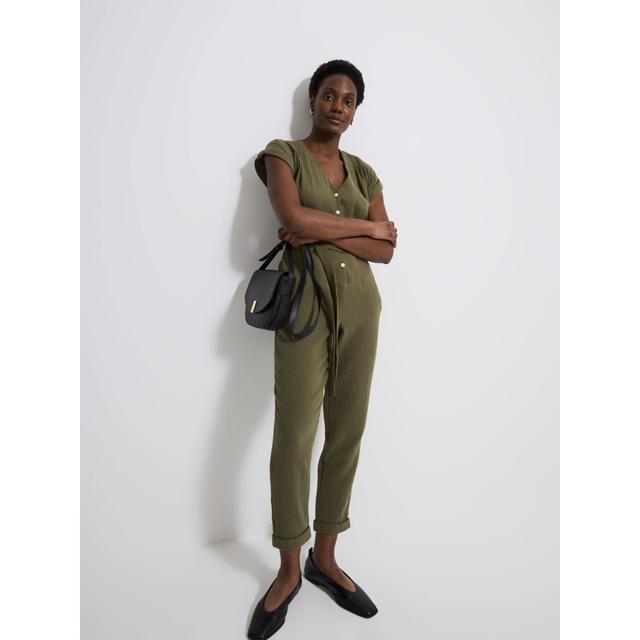 Khaki Belted Jumpsuit - 100% Cotton on Productcaster.