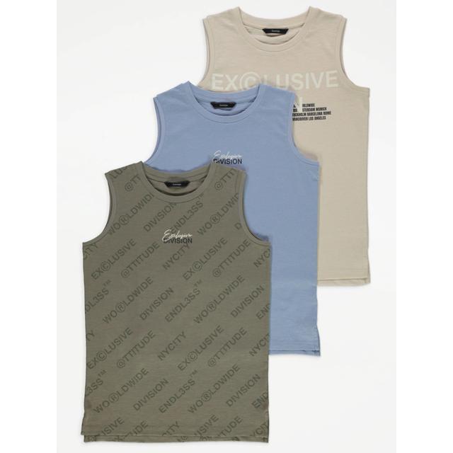 Boy's Multi Exclusive Division Slogan Vests 3 Pack Size - 5-6 Yrs on Productcaster.