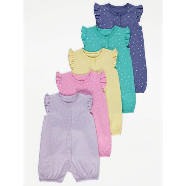 Baby Girls' Bright Polka Dot Frill Rompers 5 Pack - Multi on Productcaster.