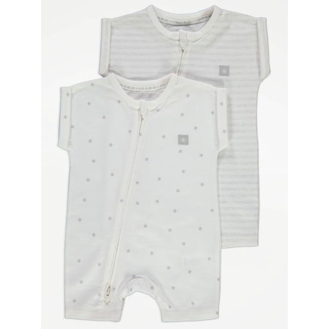 Baby Girls' White Star Zip Fastening Short Sleeve Romper 2 Pack on Productcaster.