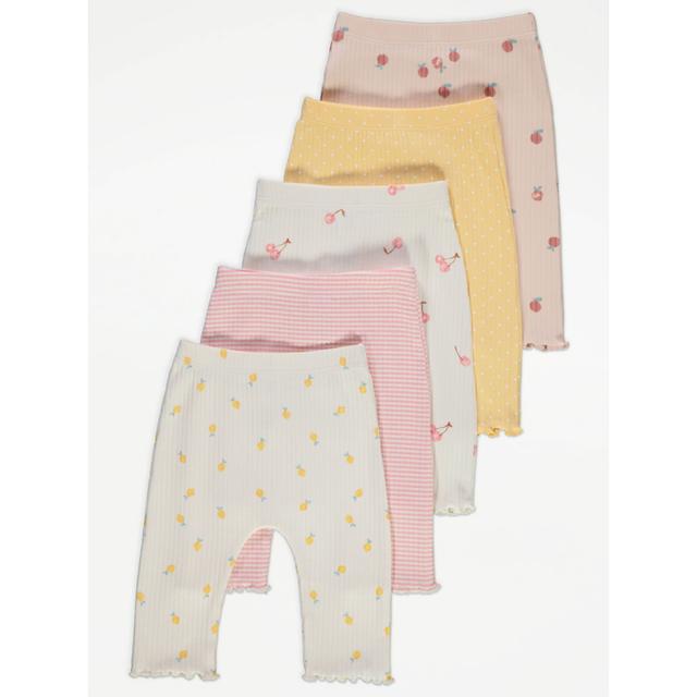 Baby Girls' Pastel Fruit Lettuce Trim Ribbed Leggings 5 Pack - Multi on Productcaster.