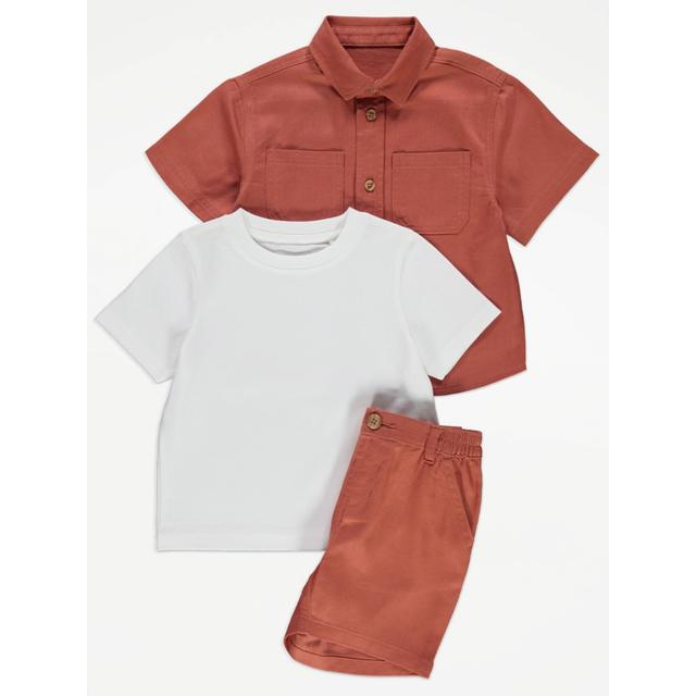 Kids' Twill Short Sleeve Shirt T-Shirt and Shorts Outfit - Rust on Productcaster.