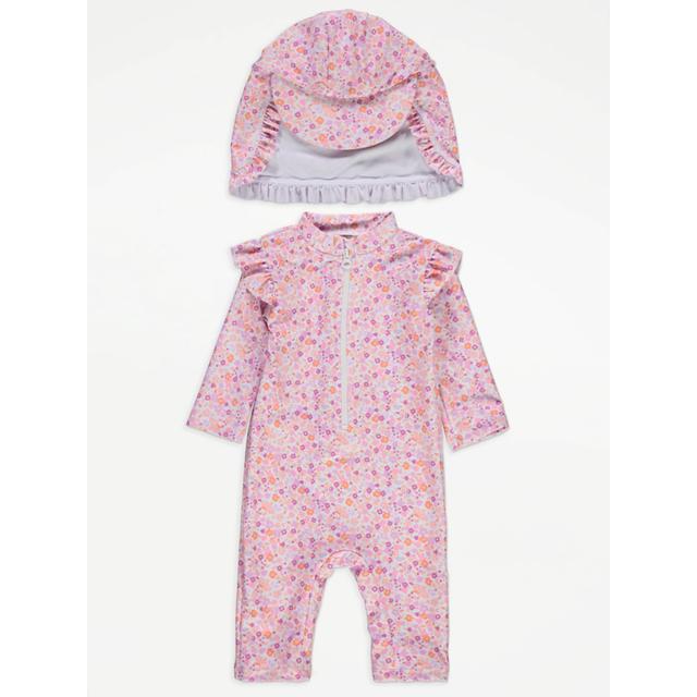 Baby Girls' Bright Floral Sunsafe All In One Swimsuit and Keppi Hat - Multi on Productcaster.