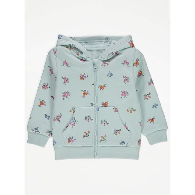 Kids' Mint Green Ditsy Floral Zip Up Hoodie - Aqua on Productcaster.