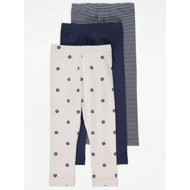 Kids' Floral Striped Leggings 3 Pack - White/Navy on Productcaster.