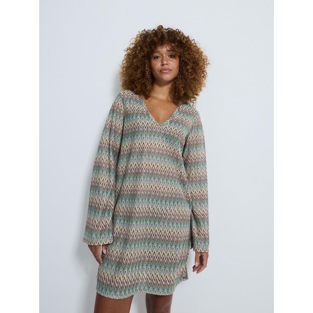 Zig Zag Mesh Long Sleeve Mini Dress - Multi - 100% Polyester on Productcaster.