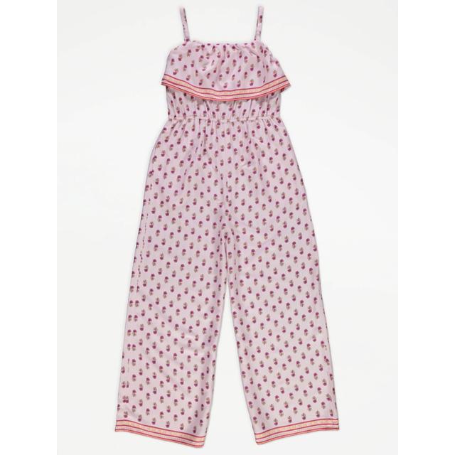 Kids' Pink Floral Ruffle Wide Leg Jumpsuit on Productcaster.