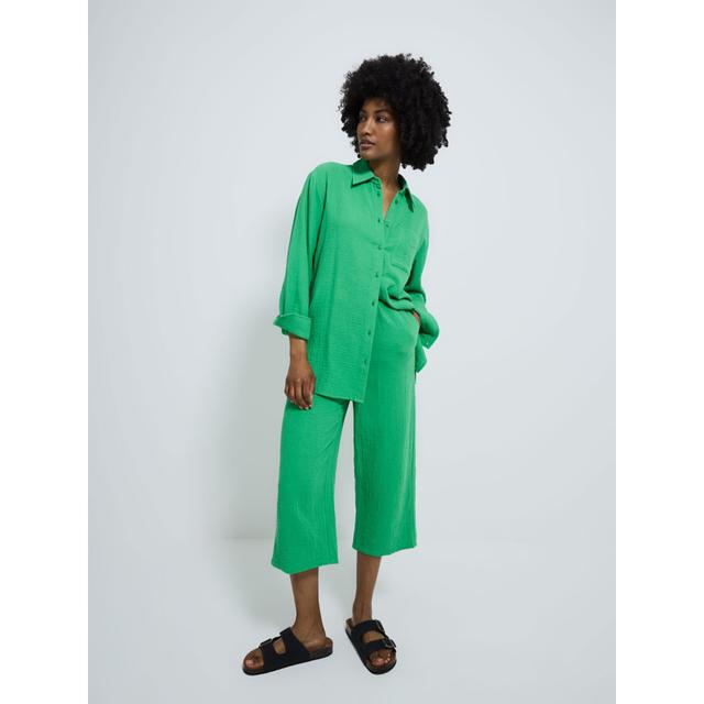 Women's Green Double Cloth Cropped Trousers - 100% Cotton on Productcaster.