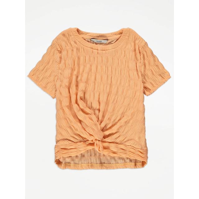 Girl's Peach Orange Textured Bubble Knot Front Top Size - 7-8 Yrs on Productcaster.