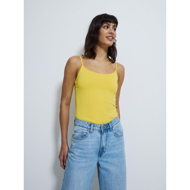 Women's Yellow Fitted V Neck Cami Top - 95% Cotton 5% Elastane on Productcaster.