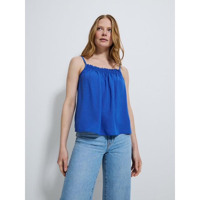 Women's Blue Shirred Neck Strappy Cami Top - 100% Polyester on Productcaster.