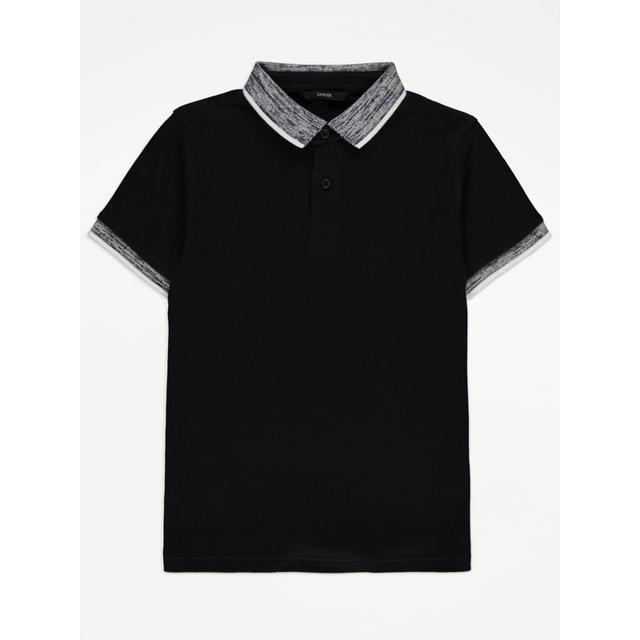 Boy's Black Black Textured Collar Polo Top Size - 6-7 Yrs on Productcaster.