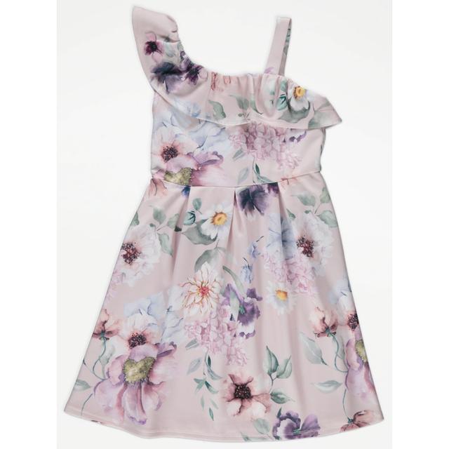 Kids' Blush Floral One Shoulder Frill Dress on Productcaster.