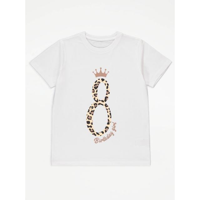 Girl's White White Age 8 Birthday Girl Glitter T-Shirt Size - 7-8 Yrs on Productcaster.