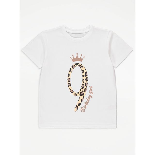 Girl's White White Age 9 Birthday Girl Glitter T-Shirt Size - 9-10 Yrs on Productcaster.