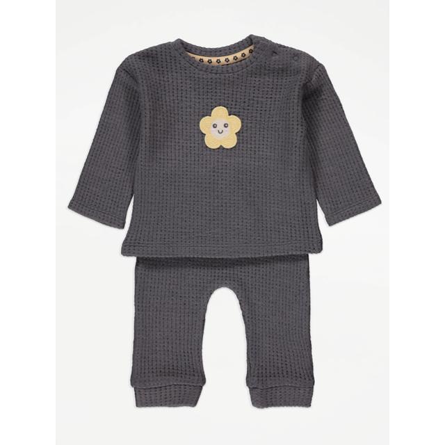 Baby Girls' Charcoal Flower Long Sleeve Top and Trousers Outfit on Productcaster.