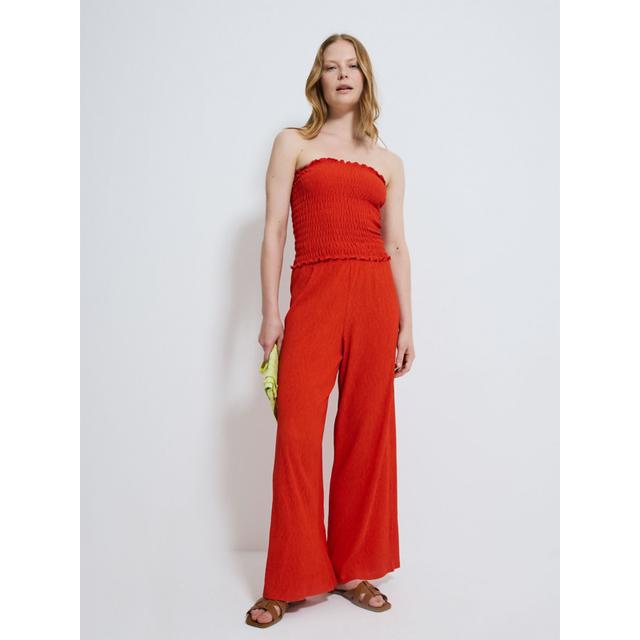 Women's Red Crepe Wide Leg Trousers - 99% Polyester 1% Elastane on Productcaster.