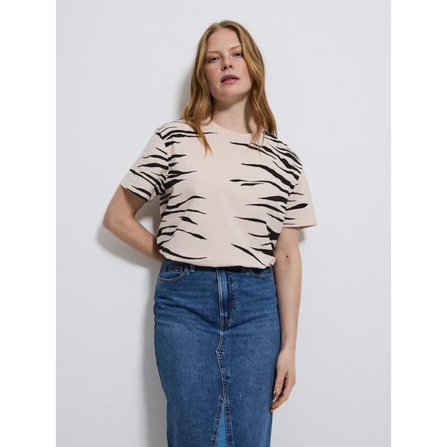 Women's Cream Zebra Print Short Sleeve T-Shirt - 100% Cotton on Productcaster.