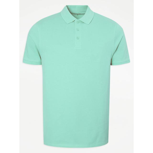 Men's Green Short Sleeve Polo Top - Size L - Jade Green on Productcaster.