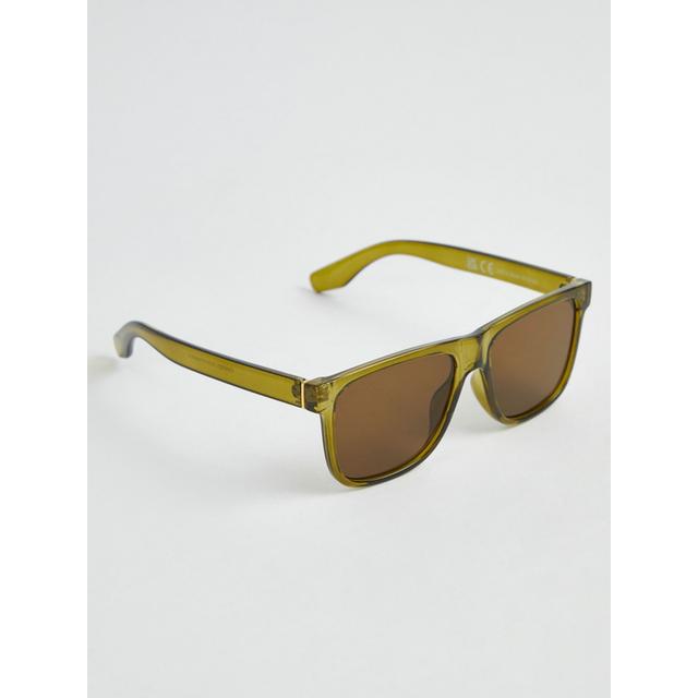 Men's Khaki Rectangle Sunglasses - Size One Size - Green on Productcaster.