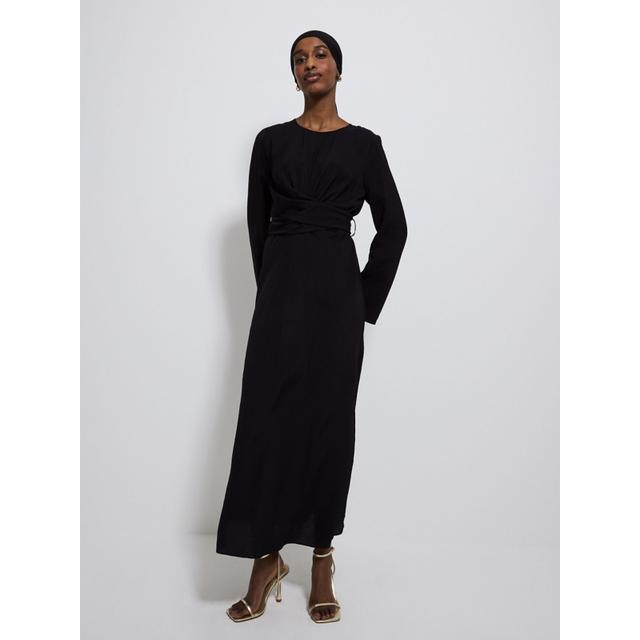 Black Lightweight Wrap Long Sleeve Maxi Dress - 82% Viscose 18% Nylon on Productcaster.