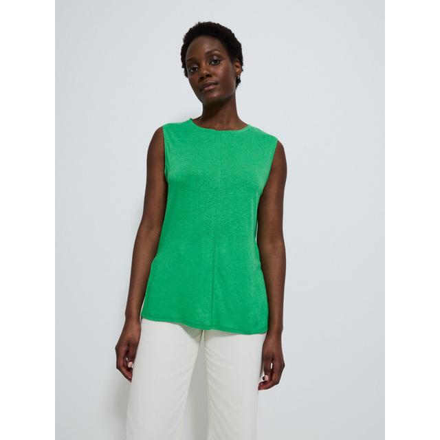 Women's Green Longline Sleeveless Linen Blend Vest - 54% Viscose 46% Linen on Productcaster.