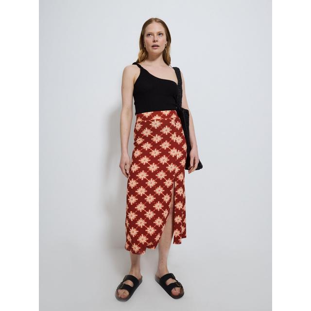 Rust Abstract Tile Slit Midi Skirt - Multi - 91% Polyester 9% Elastane on Productcaster.